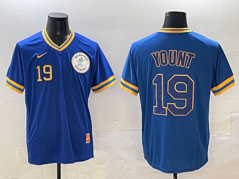 Men Milwaukee Brewers #19 Yount Blue Throwback Game 2025 Nike MLB Jersey style 3->milwaukee brewers->MLB Jersey